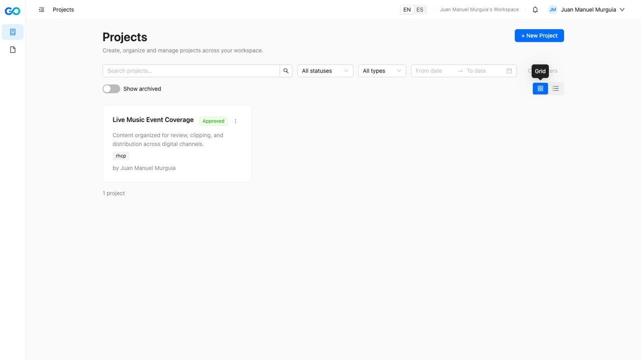 Listado de proyectos en Around Go
